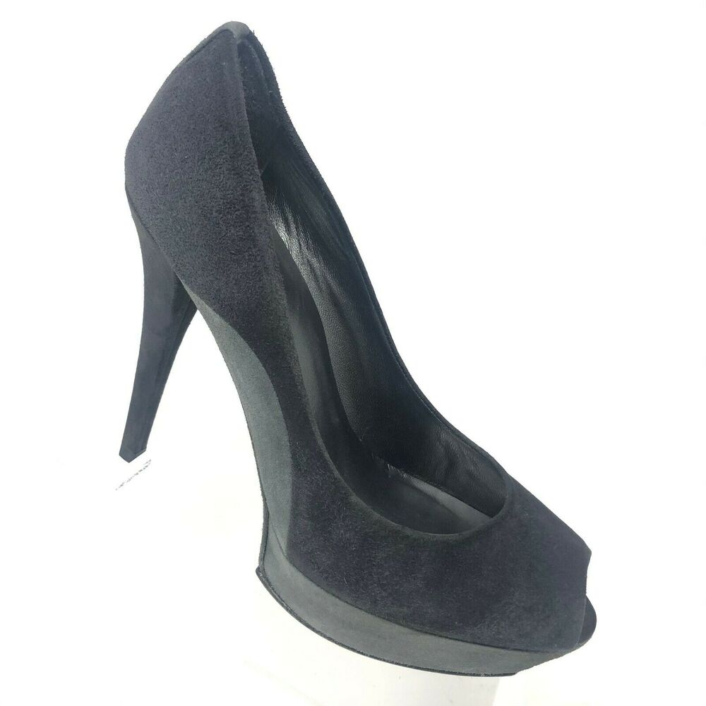 Stuart Weitzman Archer Pump Womens Size 9 M Gray Suede Platform Peep‎ Toe Heel
